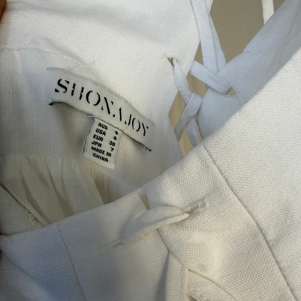 Shona Joy Blanca Linen Lace Up Tiered Maxi Dress White Ivory Small - Picture 7 of 9